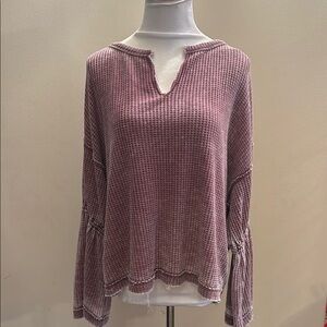 We The Free Maroon Waffled Bell Sleeve Tunic